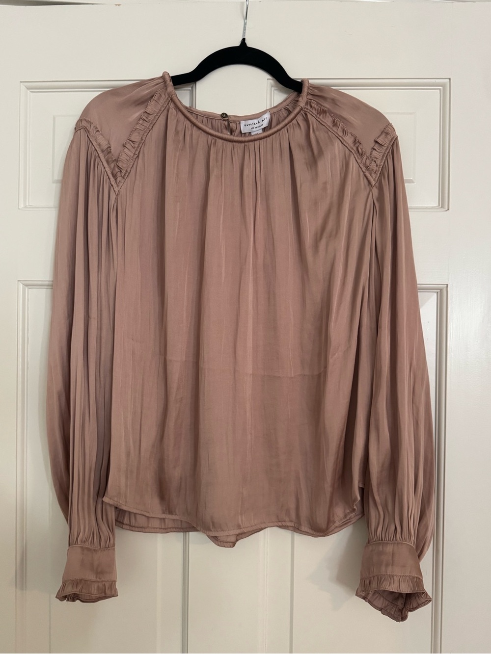 Current Air Blush Pink Ruffle-Trim Long Sleeve Blouse